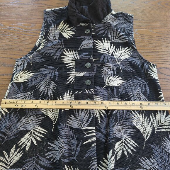 Damee sleeveless button front tropical leaf black gray asymmetrical Tunic M - Picture 12 of 15